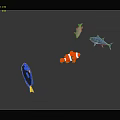 Colorful Marine Animals Including Clownfish Shark And Blue Tang In Dark Scene