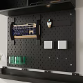 Black Wall Decor With Multi Compartments And Decorative Items On Wall Mounted Shelf 3d model