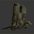 Rustic Wood Tree Stump With Natural Stone Base And Mossy Texture Details 3d model