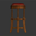 Classic Bar Stool With Red Velvet Upholstered Round Seat And Wooden Legs Design