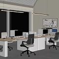 Modern Office Interior With White Desk Large Windows Green Trees And Ergonomic Chairs