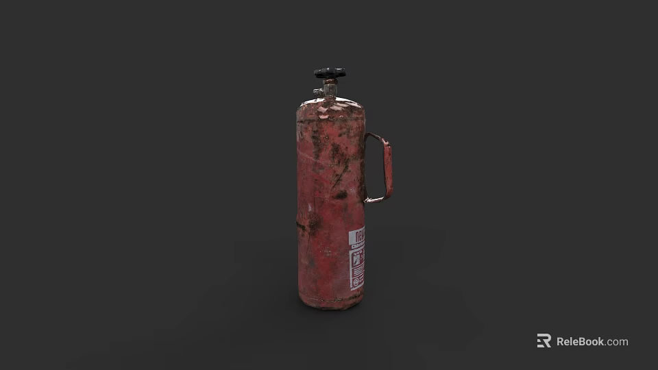 Rusty Red Fire Extinguisher With Black Top Knob And Metal Handle 3d model 