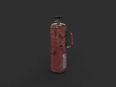 Rusty Red Fire Extinguisher With Black Top Knob And Metal Handle 3d model