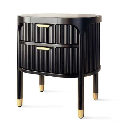 Black Vertical Ribbed Console Table With Drawers Gold Handles And Legs 3d model