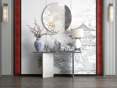 New Chinese-style End View Table Entrance Cabinet Decoration Background Wall model