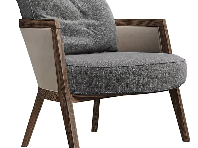 Modern Gray Accent Chair With Fabric Upholstery And Dark Wooden Legs 3d model