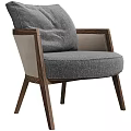 Modern Gray Accent Chair With Fabric Upholstery And Dark Wooden Legs