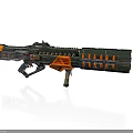 Futuristic Sci Fi Weapon With Green And Orange Design And Multi Barrel Structure