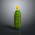 Fresh Green Spiky Cucumber With Yellow Blossom On Gray Background