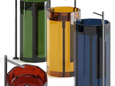 Modern Colorful Washbasin Designs With Transparent Glass Bodies And Metal Stands 3d model