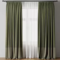 Elegant Green Curtains With Sheer White Layers For Window Interior Design 3d model
