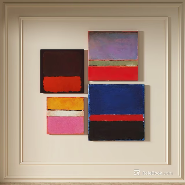 Vibrant Abstract Paintings with Rectangular Color Blocks for Wall Interior Art 3d model