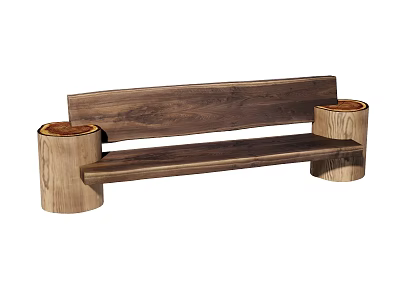 Natural Wooden Outdoor Chair With Cylindrical Legs And Long Backrest Design 3d model