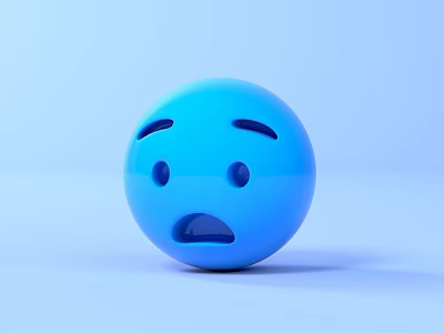 3D Modeled Blue Round Animated Game Movie Character Emoji With Sad Surprised Expression 3d model
