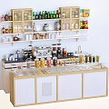 Modern Bubble Tea Shop Counter Area With Assorted Ingredients Toppings And Shelved Supplies