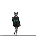 Woman With Purple Hair Wearing Cat Ear Headphones Black Argyle Sweater Shorts And White Socks