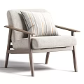 Modern Single Chair with Light Gray Fabric Wooden Armrests and Striped Cushion