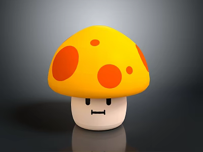 Adorable Yellow Mushroom With Orange Spots And Smiling Face As Tasty Food 3d model