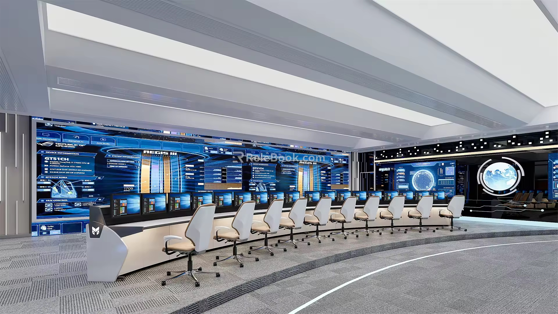 Modern monitoring room monitoring command center 3d model