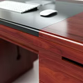 Sturdy Wooden Office Desk With Computer Monitor Keyboard Mouse And Storage Drawers