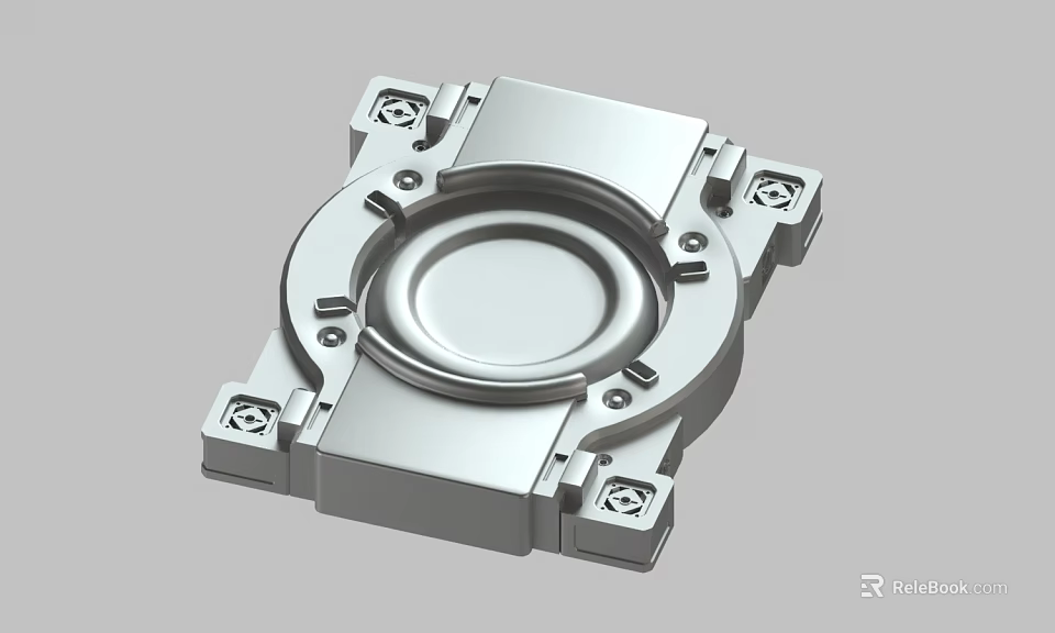 Precision Engineered Metal Component Featuring Circular Center Square Frame And Mounting Holes 3d model 