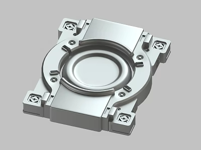 Precision Engineered Metal Component Featuring Circular Center Square Frame And Mounting Holes 3d model