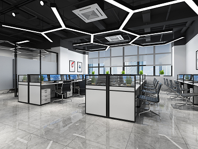 modern public office area office area 3d model