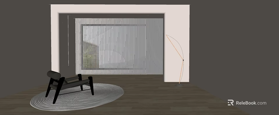 Vertical Blinds In Modern Living Room Interior With Sofa Wooden Floor And Floor Lamp 3d model 