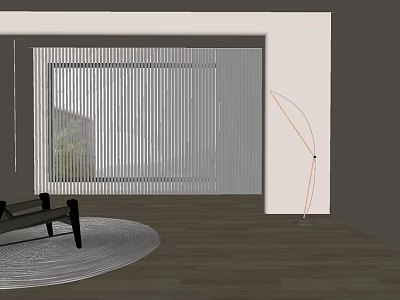 Vertical Blinds In Modern Living Room Interior With Sofa Wooden Floor And Floor Lamp 3d model