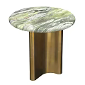 Stylish Two Small Tables With Green Marble Tops And Gold Cylindrical Legs