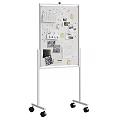 White Mobile Bookshelf With Notes Photos And Documents On Display Board