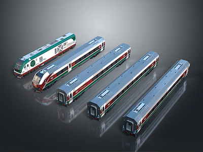 Modern High Speed Train Models With Multiple Carriages And Sleek Design 3d model