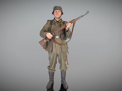 Man Dressed in Vintage Military Uniform Carrying Rifle Against Gray Background 3d model Man Dressed in Vintage Military Uniform Carrying Rifle Against Gray Background 3d model
