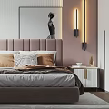 Elegant Modern Bedroom Interior With Blush Pink Walls Upholstered Headboard And Decorative Art