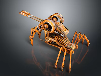 Mechanical Spider Creature With Orange Metallic Body And Multiple Robotic Legs 3d model