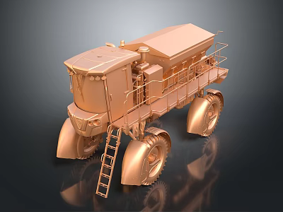 Golden Functional Vehicle With Ladder And Large Wheels 3d model