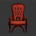 Traditional Chair With Red Wooden Frame Armrests Red Fabric And Black Button Tufting High Backrest
