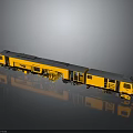 Yellow Model Train With Multiple Carriages And Reflective Surface On Gray Background 3d model