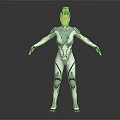 Futuristic Female Sci Fi Character With Blue White Cybernetic Suit And Red Hair 3D Render