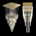 Modern Multi Tiered Chandelier With Transparent Long Rods And Gold Accents