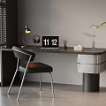 Modern Home Office Desk Setup With Lamp Headphones Tablet And Chair