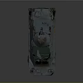 Green Military Armored Vehicle With Antenna Equipment Worn Surface And Muddy Tires
