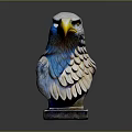 Detailed Blue And White Eagle Head Sculpture With Yellow Beak On Blue Base