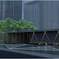 Modern Main Entrance Gate Design With Geometric Lighting Projection Black Wall And Decorative Lattice