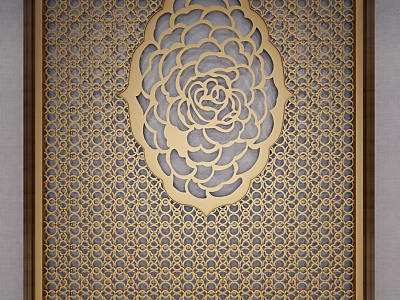 Decorative Partition With Intricate Floral Rose Design And Geometric Lattice Pattern 3d model