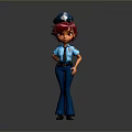 Cartoon Woman in Police Uniform with Red Hair Hands on Hips Against Gray Background