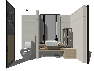 Modern Bathroom Interior Design With Washbasin Counter And Open Shelf 3d model