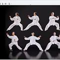 Men Practicing Tai Chi With Various Poses In White Clothing On Dark Background