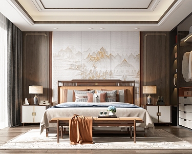 New Chinese Style Bedroom Master Room 3d model