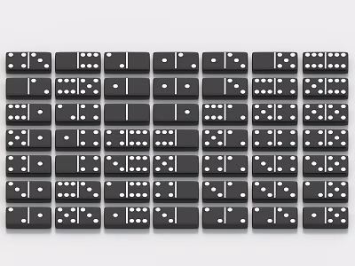 Board Game Entertainment Featuring Neatly Arranged Black Dominoes With White Dots For Fun 3d model
